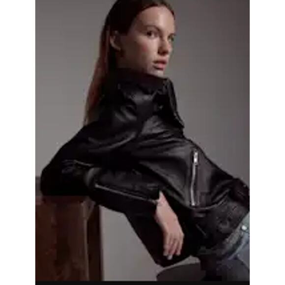 Quince 100% Leather Motorcycle Jacket Biker sz Medium Moto Women's Sheepskin - Picture 4 of 11